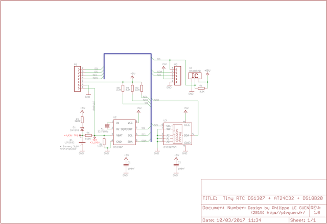 Schéma du module Tiny RTC DS1307 AT24C32...